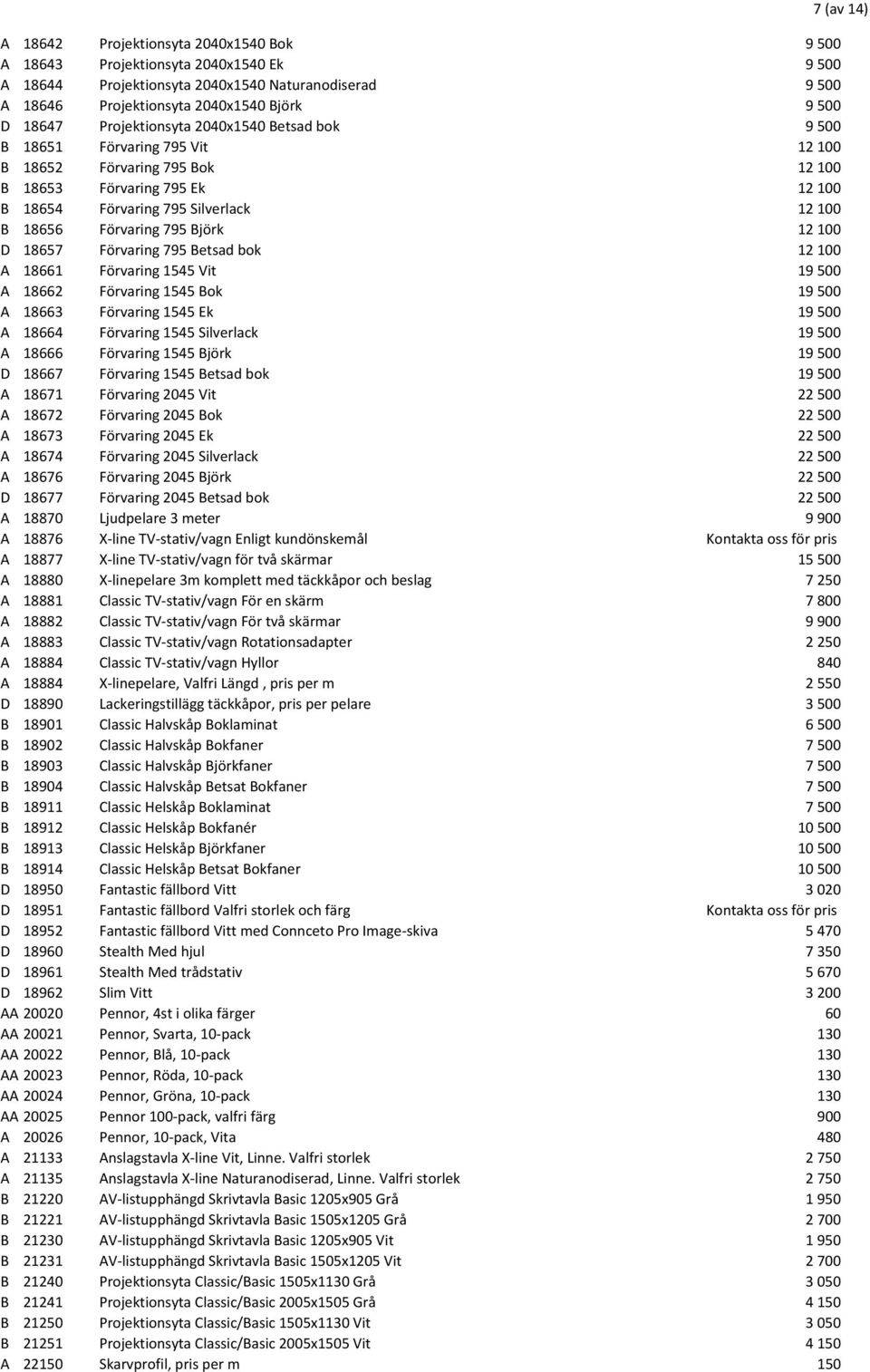 Björk 12100 D 18657 Förvaring 795 Betsad bok 12100 A 18661 Förvaring 1545 Vit 19500 A 18662 Förvaring 1545 Bok 19500 A 18663 Förvaring 1545 Ek 19500 A 18664 Förvaring 1545 Silverlack 19500 A 18666