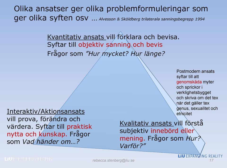 Syftar till praktisk nytta och kunskap. Frågor som Vad händer om?