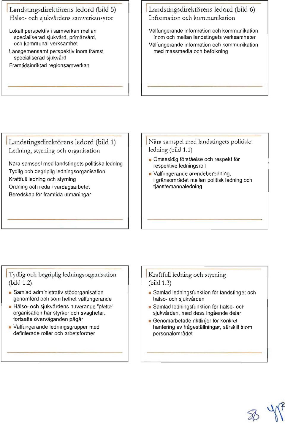 och mellan land stingets verksamheter V~lfungerande information och kommunikation med massmedia och befolkning I Landstingsdirektörens ledord (bild 1) Ledning, styrning och organisation Nära samspel