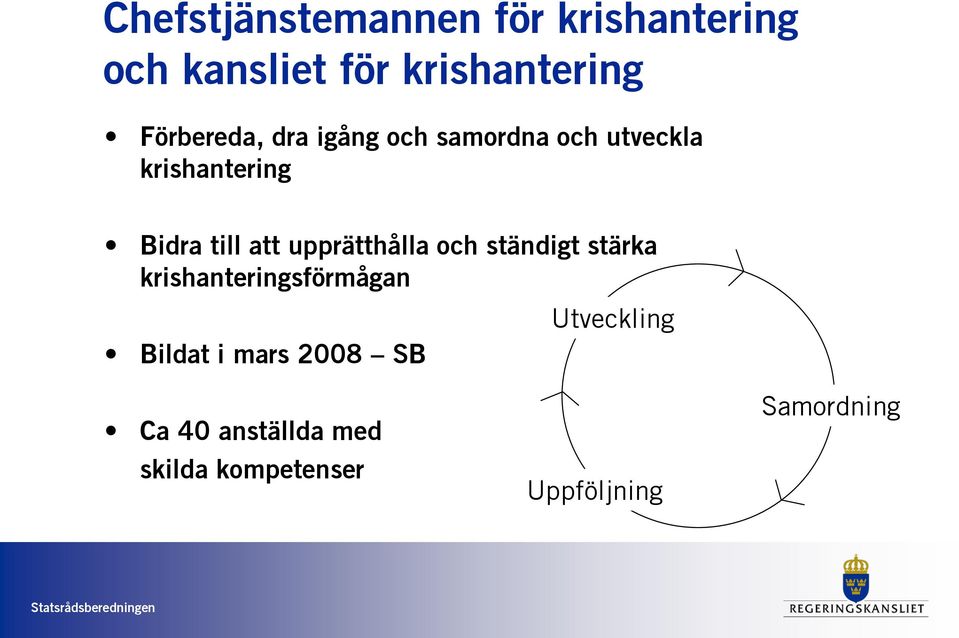 att upprätthålla och ständigt stärka krishanteringsförmågan Bildat i mars