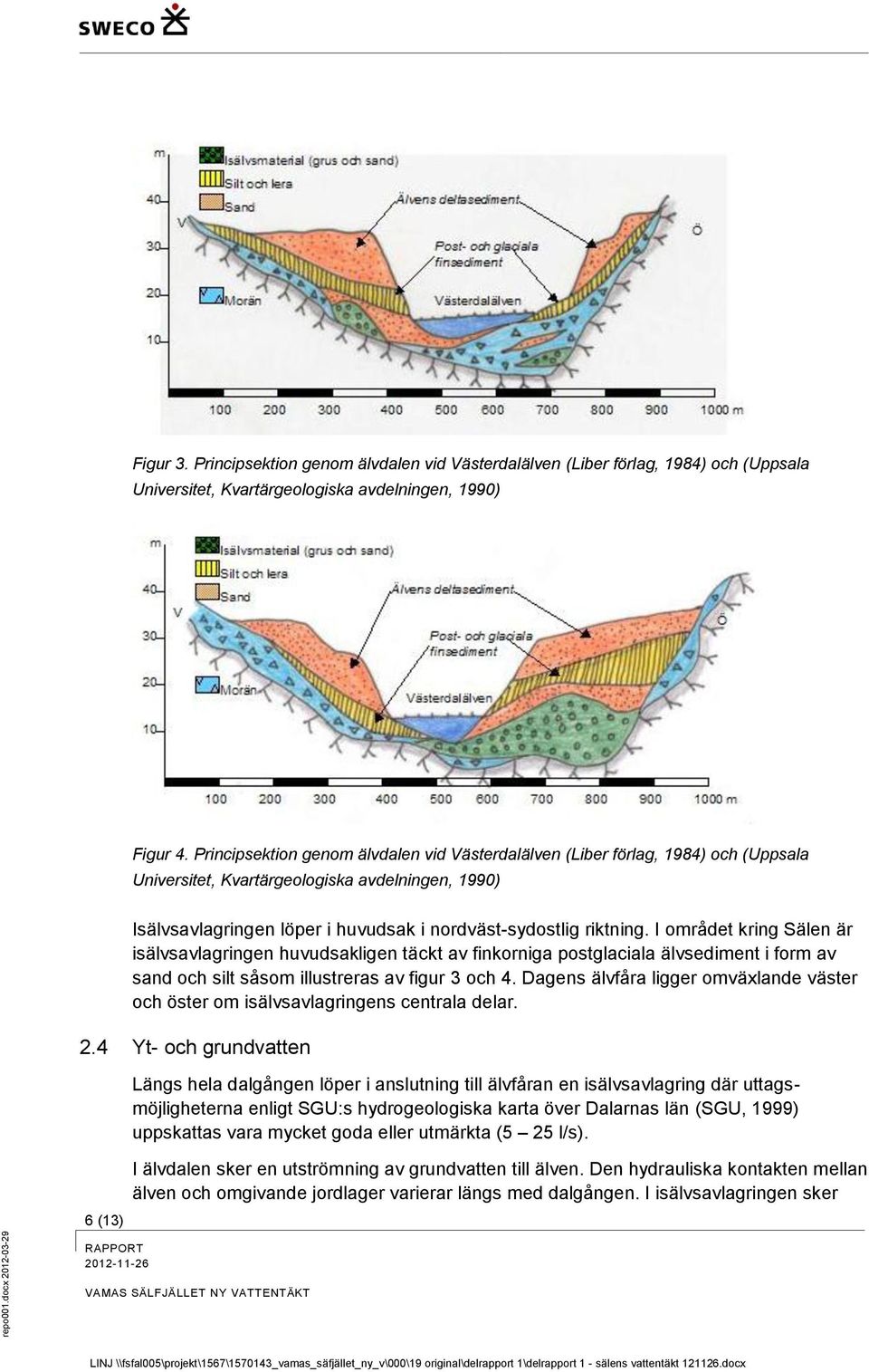 riktning. I området kring Sälen är isälvsavlagringen huvudsakligen täckt av finkorniga postglaciala älvsediment i form av sand och silt såsom illustreras av figur 3 och 4.