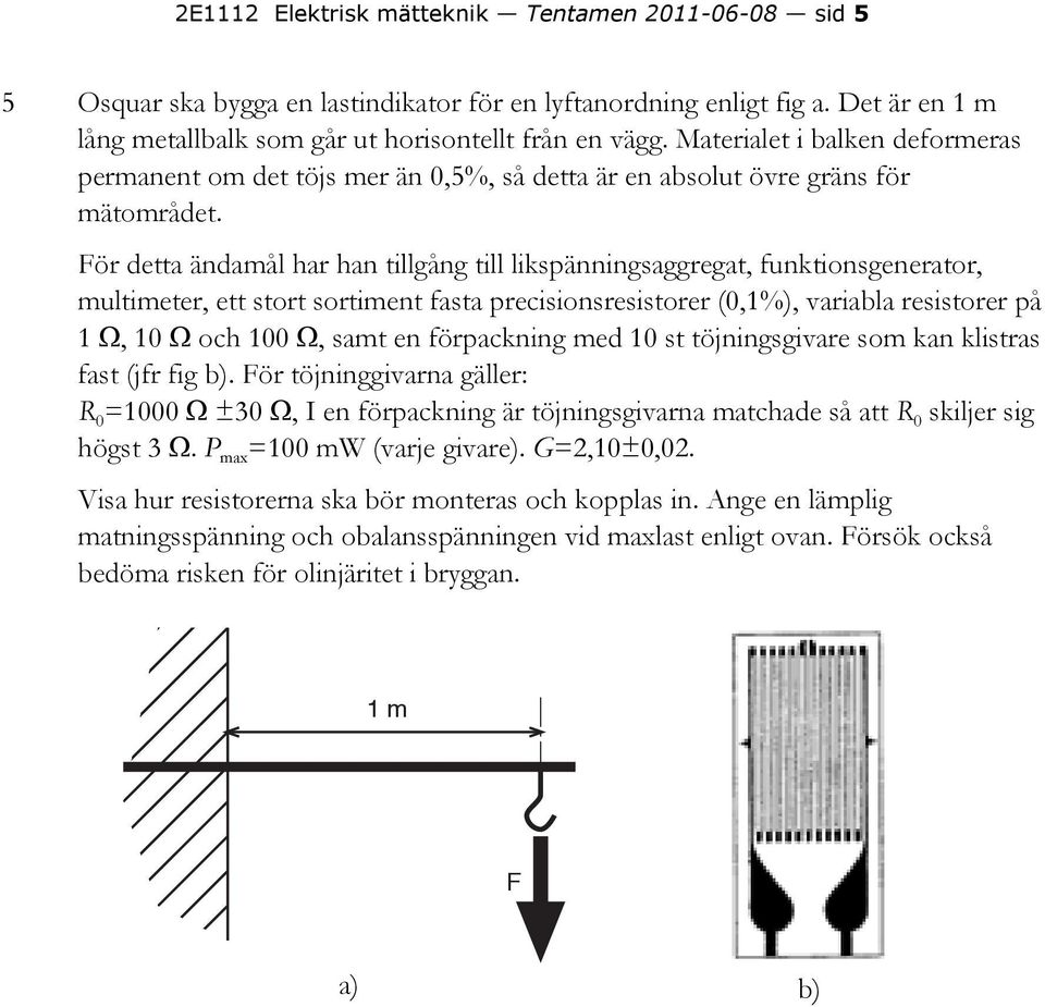 För detta ändamål har han tillgång till likspänningsaggregat, funktionsgenerator, multimeter, ett stort sortiment fasta precisionsresistorer (0,1%), variabla resistorer på 1 Ω, 10 Ω och 100 Ω, samt