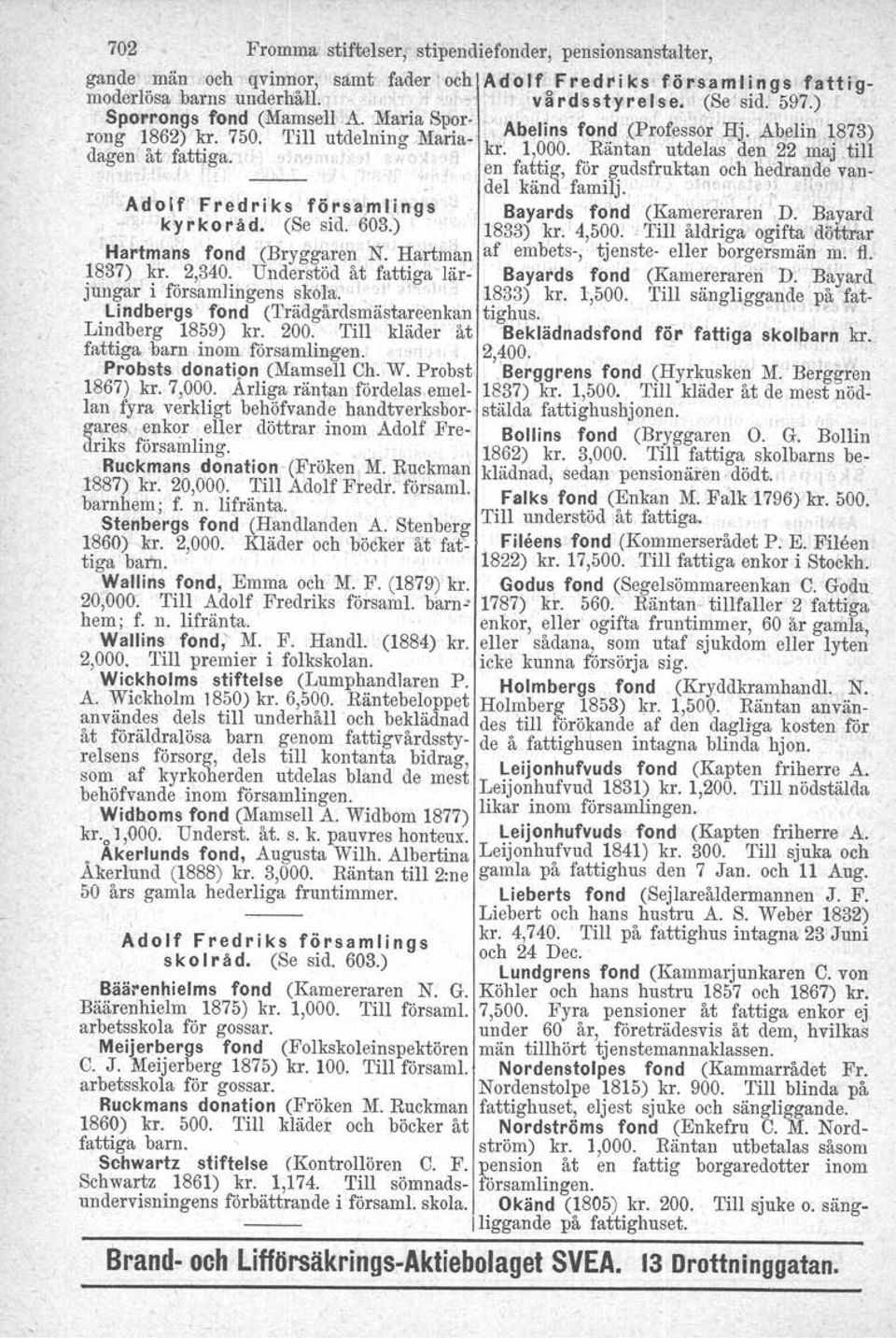 ~ I a. en fa~.tig, för.g:udsfruktan och 1i.edrande van-o del kand familj.. '. ' Adolf Fredriks fö.rs8'ml'ings Bayards fond (Kamereraren D. Bayard 'kyrkoråd. (Se sid, 603.) 1833) kr. 4,500.