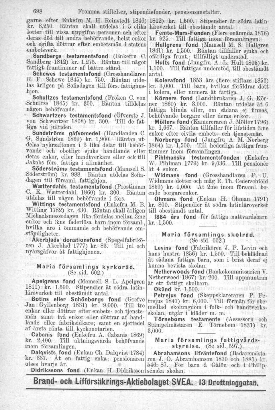 'död' till andra behöfvande,helst enkor kr. 925. '. Till fattiga inom församlingen. 'Och ogifta 'döttrar efter embetsmån i statens Hallgrens fond (Mamsell M. S. Hallgren -embetsverk., 'l...,',.