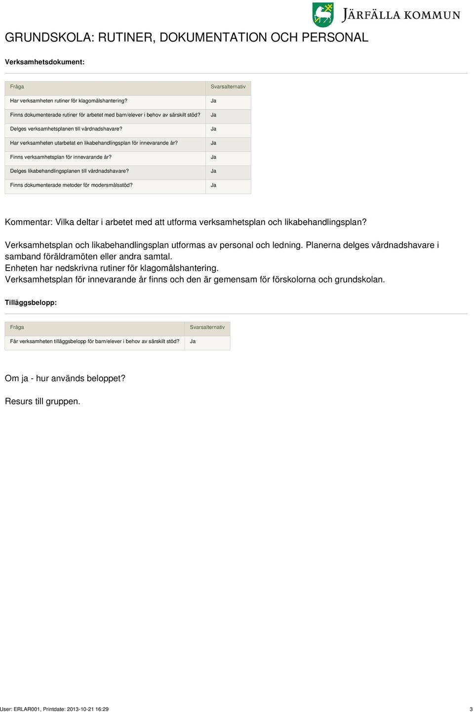 Delges likabehandlingsplanen till vårdnadshavare? Finns dokumenterade metoder för modersmålsstöd? Kommentar: Vilka deltar i arbetet med att utforma verksamhetsplan och likabehandlingsplan?