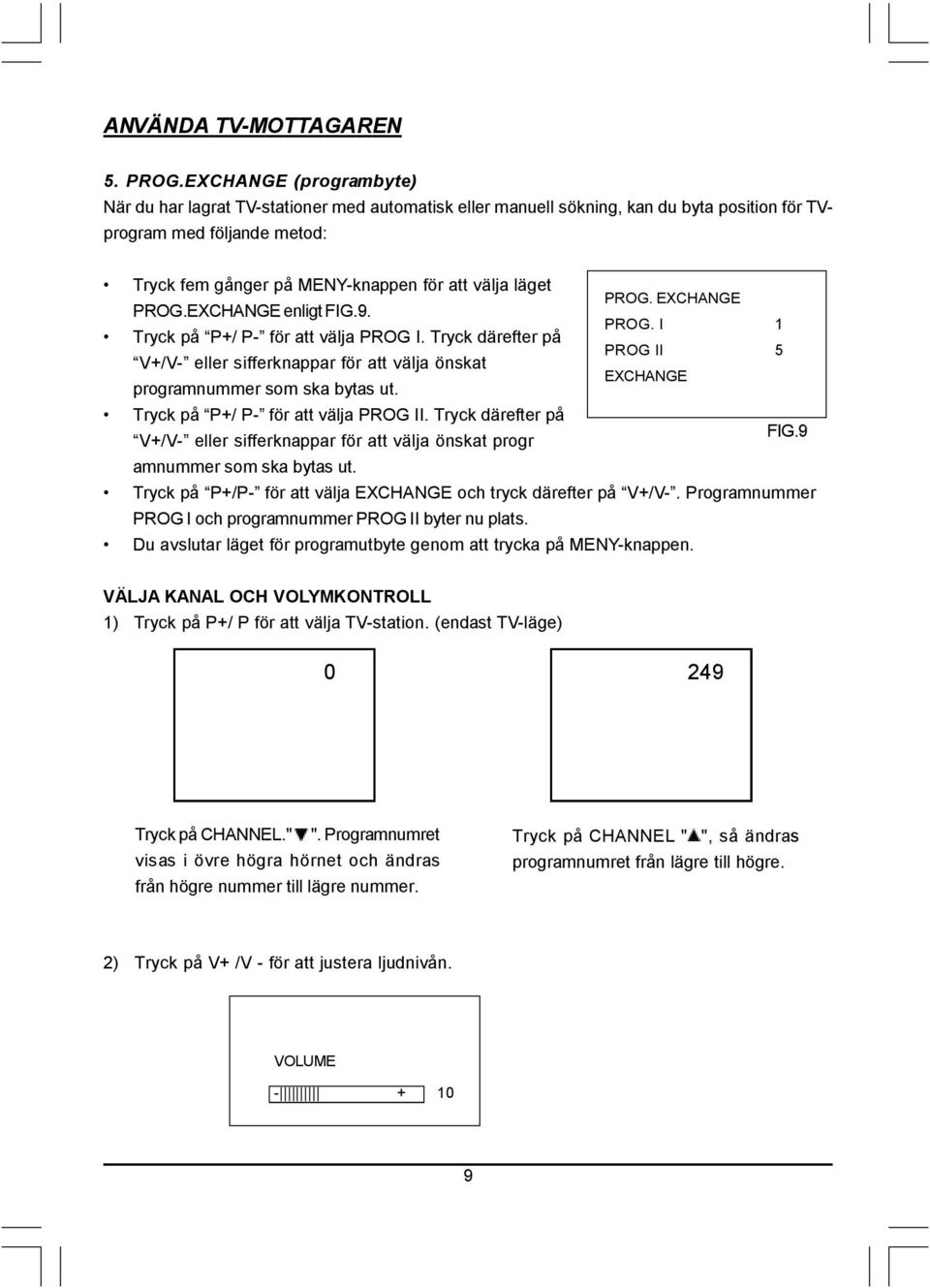 PROG. EXCHANGE PROG.EXCHANGE enligt FIG.9. PROG. I 1 Tryck på P+/ P- för att välja PROG I.