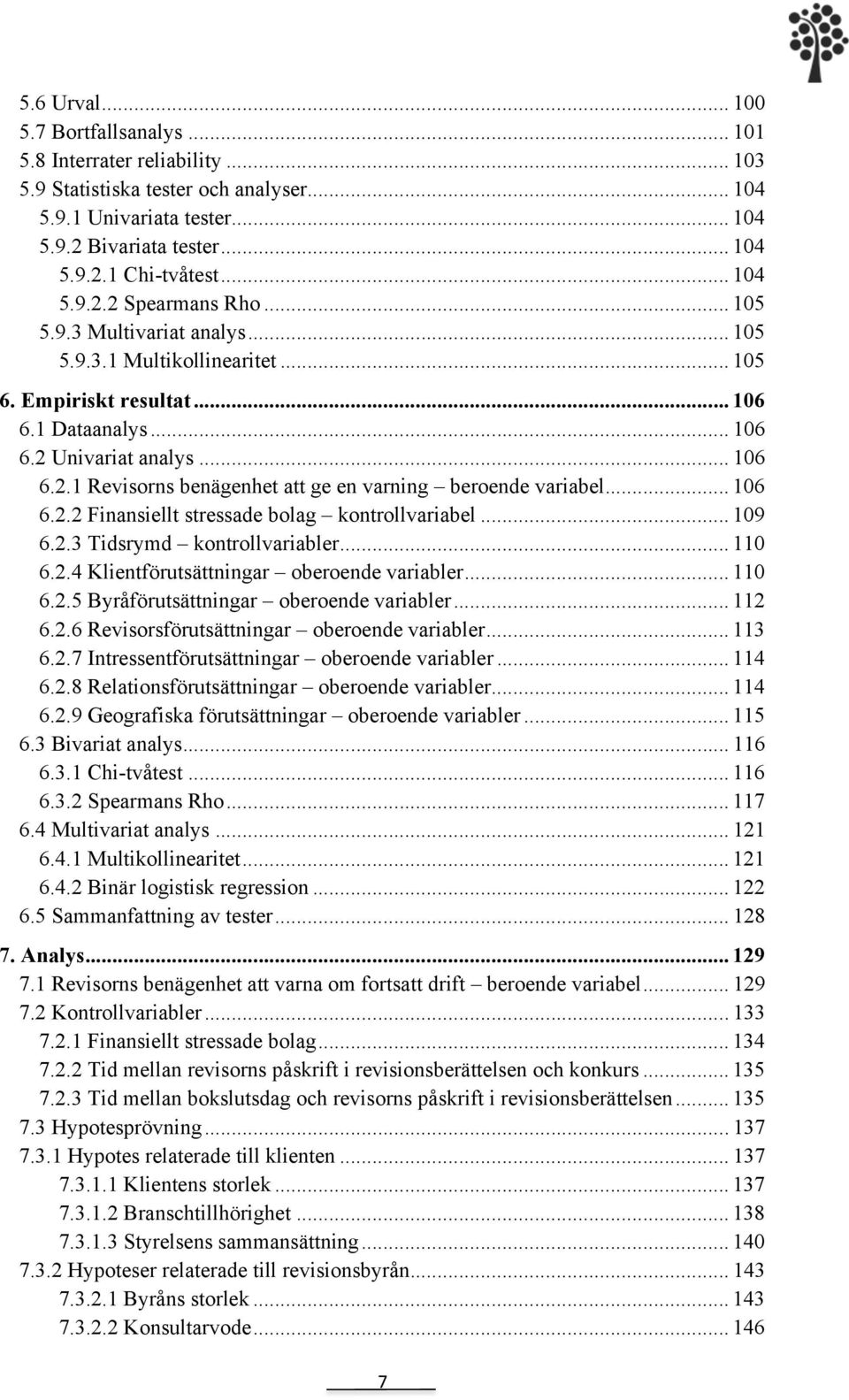 .. 106 6.2.2 Finansiellt stressade bolag kontrollvariabel... 109 6.2.3 Tidsrymd kontrollvariabler... 110 6.2.4 Klientförutsättningar oberoende variabler... 110 6.2.5 Byråförutsättningar oberoende variabler.