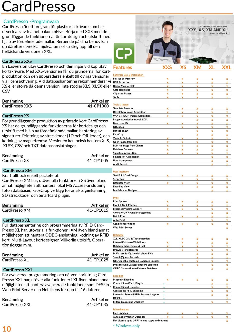 Beroende på dina behov kan du därefter utveckla mjukvaran i olika steg upp till den heltäckande versionen XXL. CardPresso XXS En basversion utav CardPresso och den ingår vid köp utav kortskrivare.