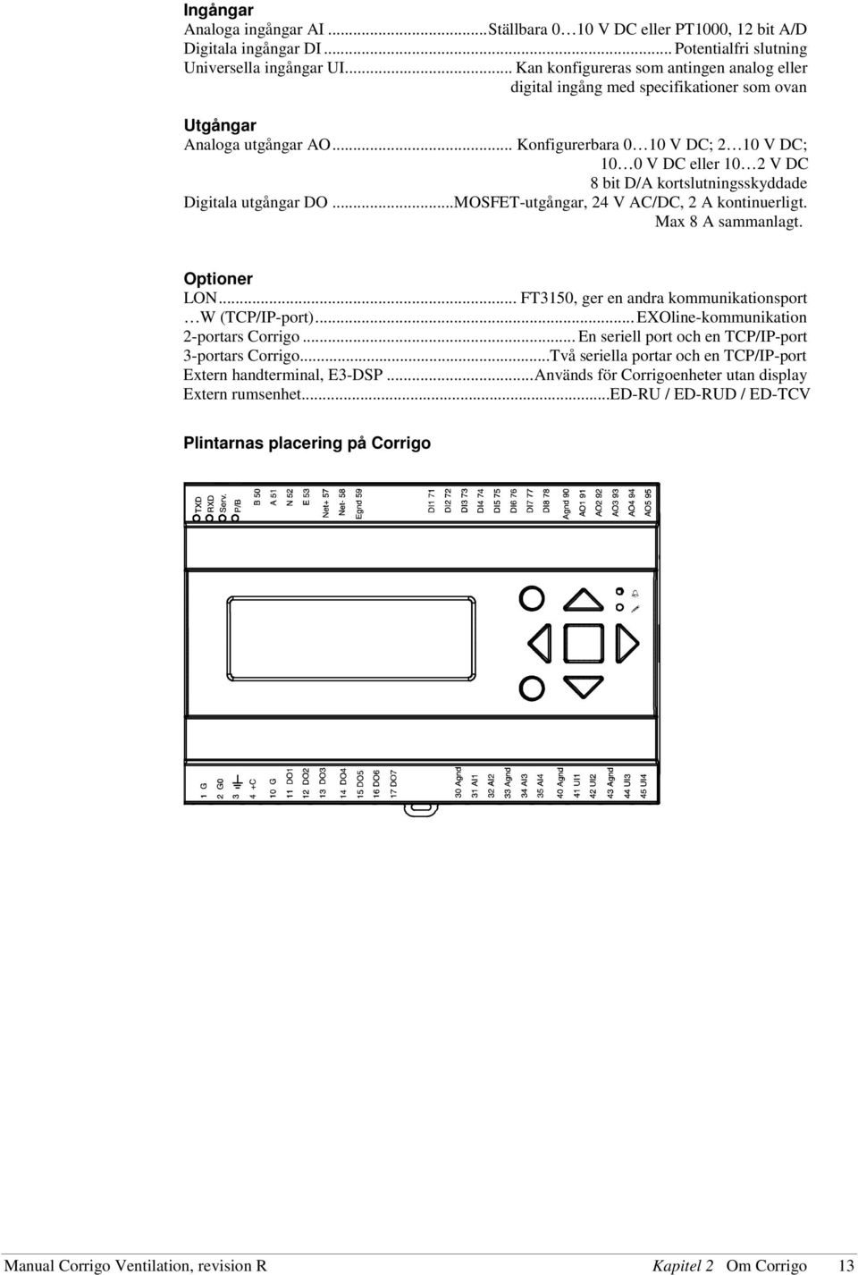 .. Konfigurerbara 0 10 V DC; 2 10 V DC; 10 0 V DC eller 10 2 V DC 8 bit D/A kortslutningsskyddade Digitala utgångar DO... MOSFET-utgångar, 24 V AC/DC, 2 A kontinuerligt. Max 8 A sammanlagt.