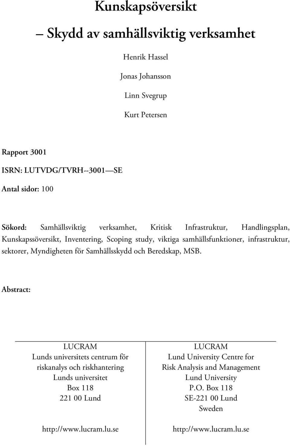 sektorer, Myndigheten för Samhällsskydd och Beredskap, MSB.