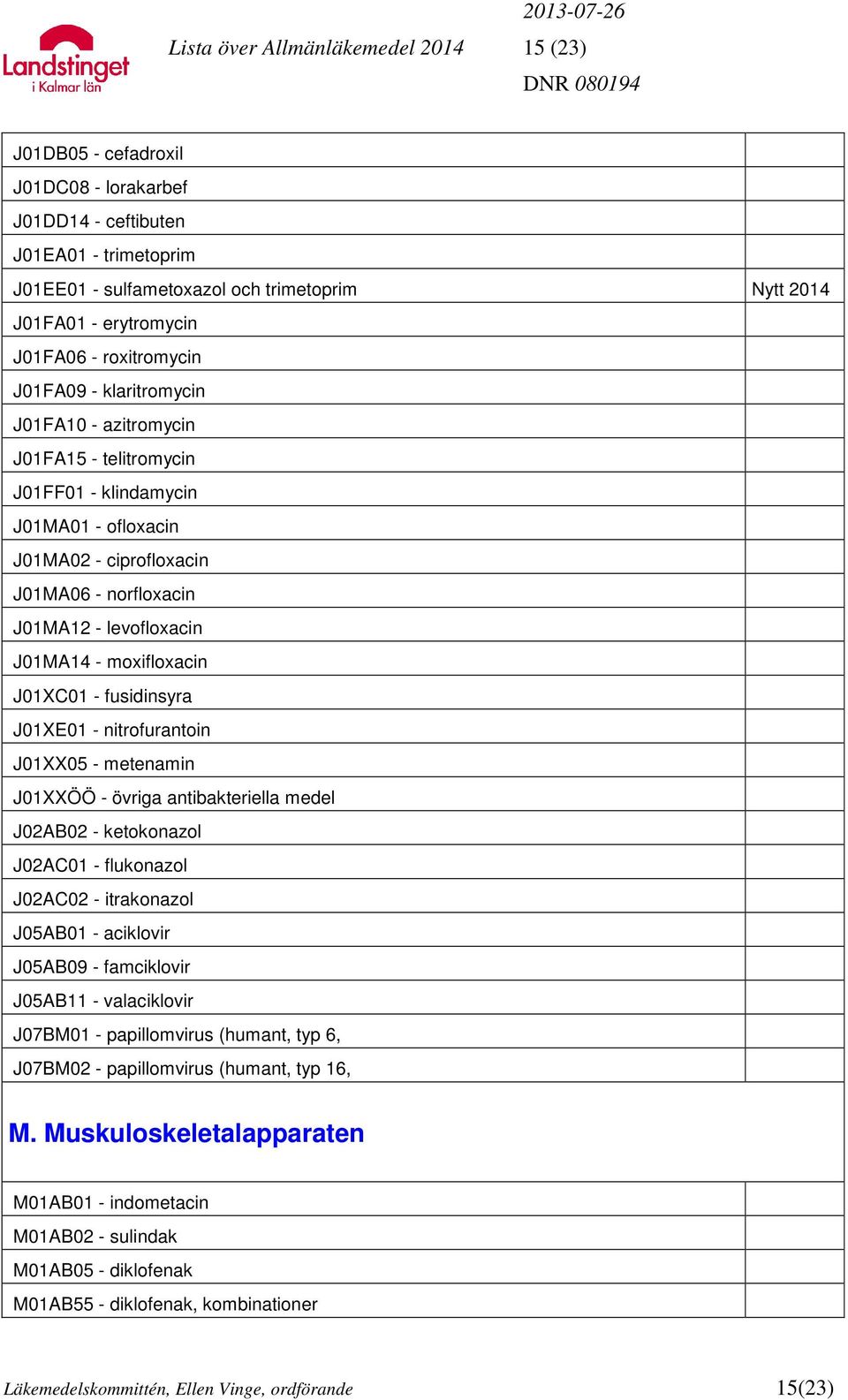 levofloxacin J01MA14 - moxifloxacin J01XC01 - fusidinsyra J01XE01 - nitrofurantoin J01XX05 - metenamin J01XXÖÖ - övriga antibakteriella medel J02AB02 - ketokonazol J02AC01 - flukonazol J02AC02 -