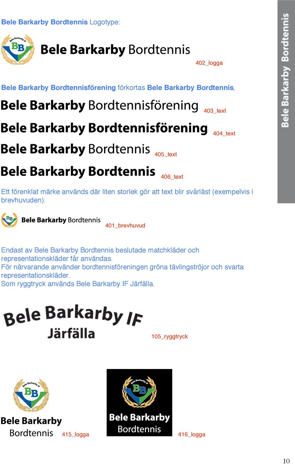 401_brevhuvud Endast av Bele Barkarby Bordtennis beslutade matchkläder och representationskläder får användas.