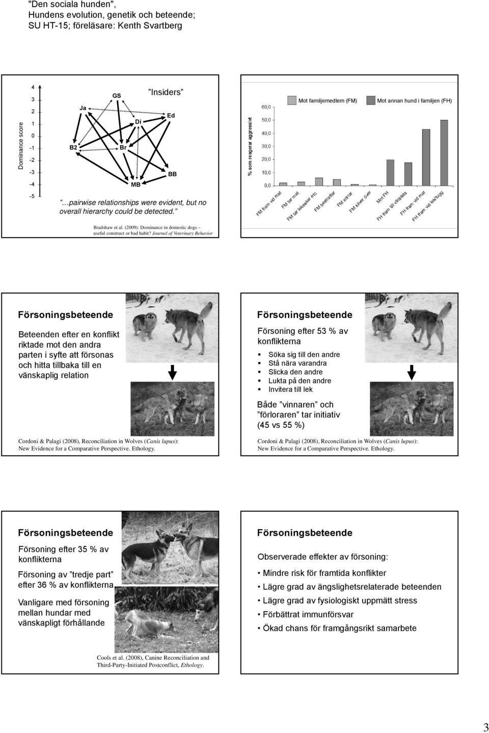 Journal of Veterinary Behavior Beteenden efter en konflikt riktade mot den andra parten i syfte att försonas och hitta tillbaka till en vänskaplig relation Cordoni & Palagi (2008), Reconciliation in