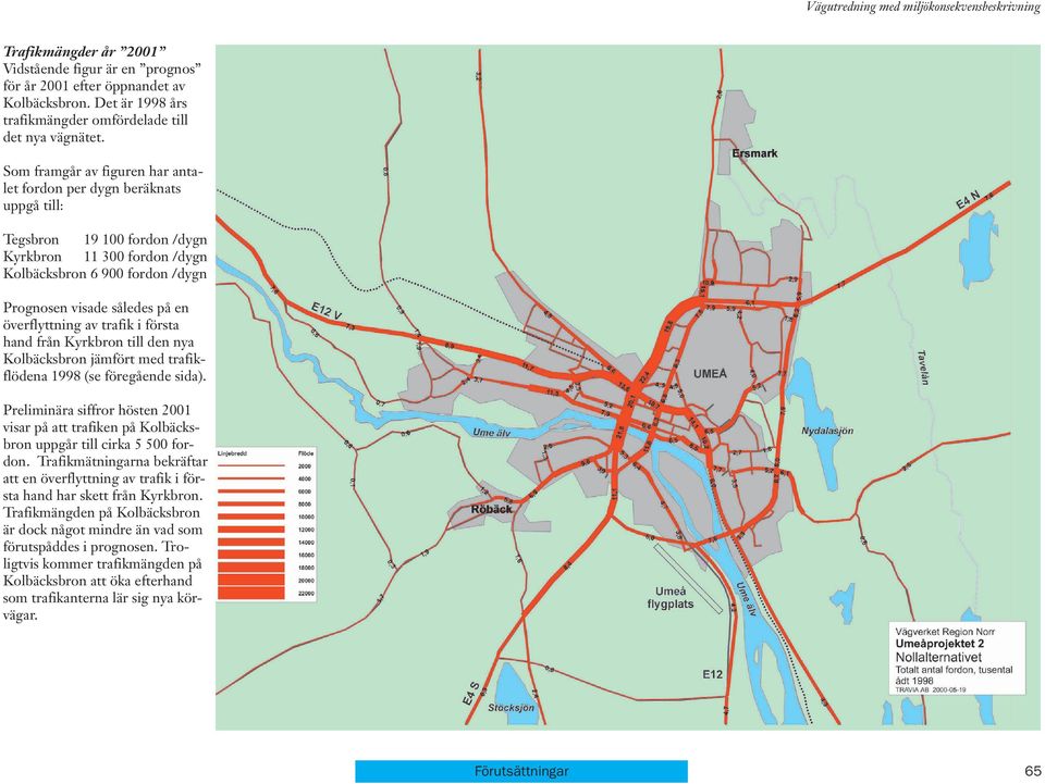 överflyttning av trafik i första hand från Kyrkbron till den nya Kolbäcksbron jämfört med trafikflödena 1998 (se föregående sida).