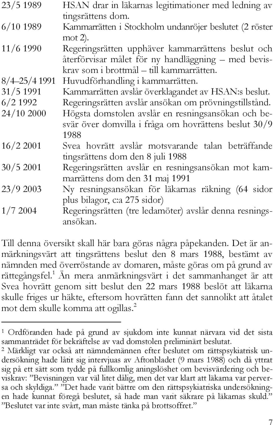 31/5 1991 Kammarrätten avslår överklagandet av HSAN:s beslut. 6/2 1992 Regeringsrätten avslår ansökan om prövningstillstånd.