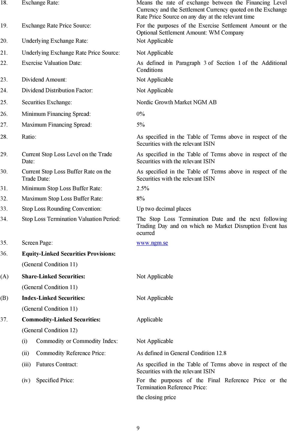 Underlying Exchange Rate Price Source: Exercise Valuation Date: 23. Dividend Amount: 24. Dividend Distribution Factor: As defined in Paragraph 3 of Section 1 of the Additional Conditions 25. 26. 27.
