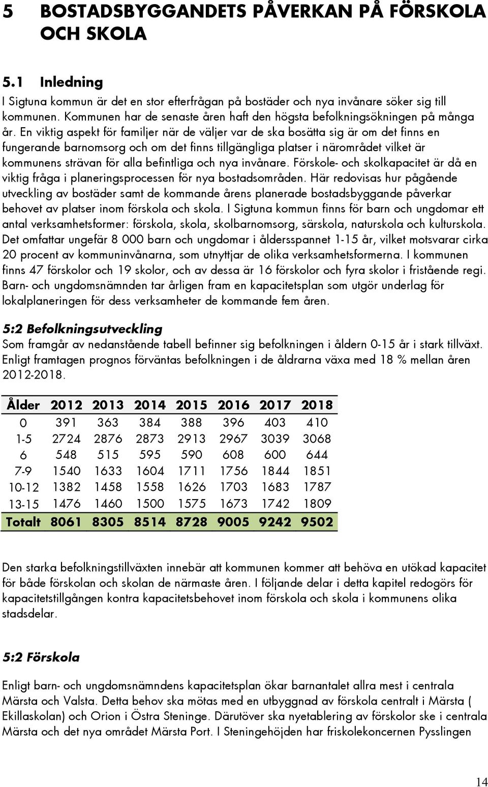 En viktig aspekt för familjer när de väljer var de ska bosätta sig är om det finns en fungerande barnomsorg och om det finns tillgängliga platser i närområdet vilket är kommunens strävan för alla