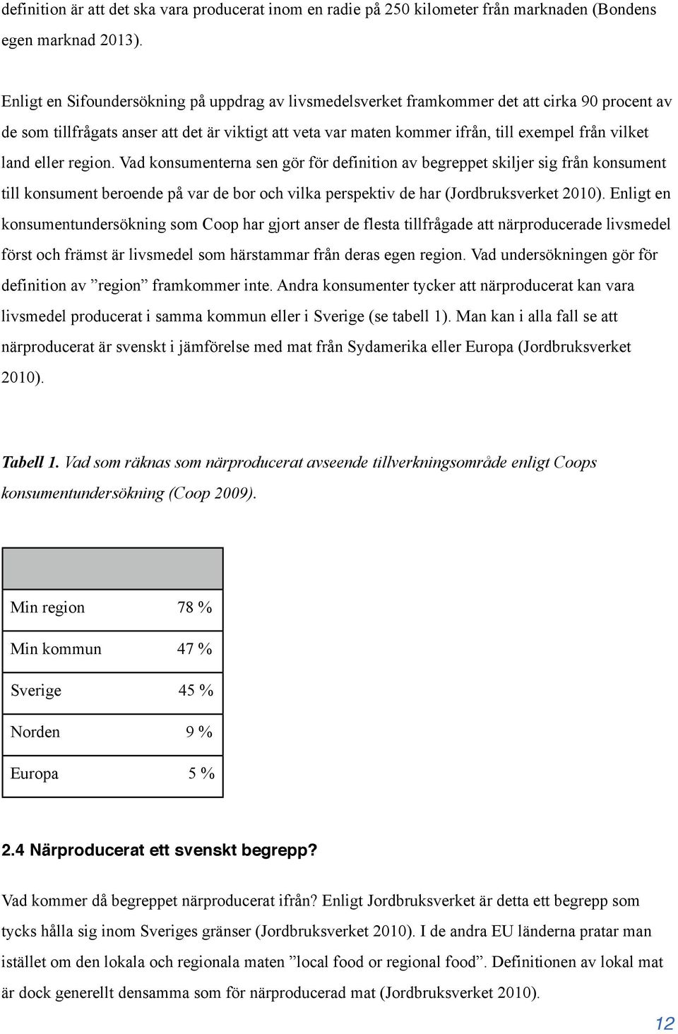 land eller region. Vad konsumenterna sen gör för definition av begreppet skiljer sig från konsument till konsument beroende på var de bor och vilka perspektiv de har (Jordbruksverket 2010).