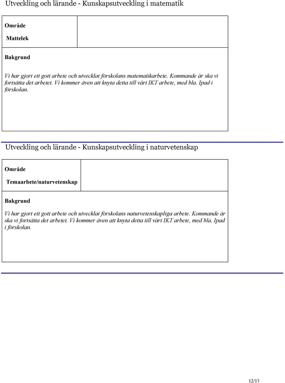 Utveckling och lärande - Kunskapsutveckling i naturvetenskap Temaarbete/naturvetenskap Vi har gjort ett gott arbete och utvecklat