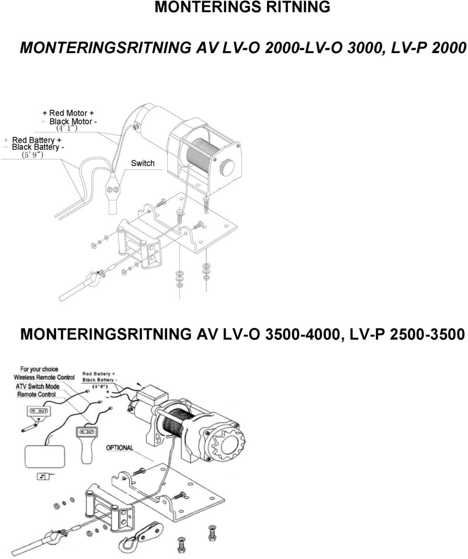 Motor - (4'1") + Red Battery + - Black Battery -