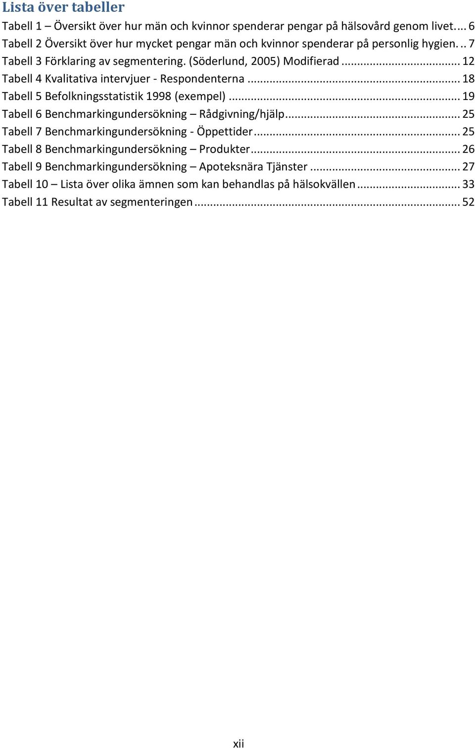 .. 12 Tabell 4 Kvalitativa intervjuer - Respondenterna... 18 Tabell 5 Befolkningsstatistik 1998 (exempel)... 19 Tabell 6 Benchmarkingundersökning Rådgivning/hjälp.