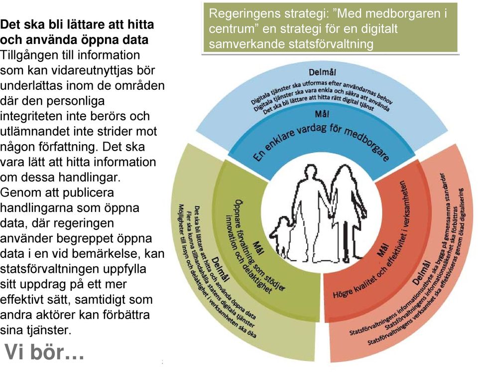 Genom att publicera handlingarna som öppna data, där regeringen använder begreppet öppna data i en vid bemärkelse, kan statsförvaltningen uppfylla sitt uppdrag på