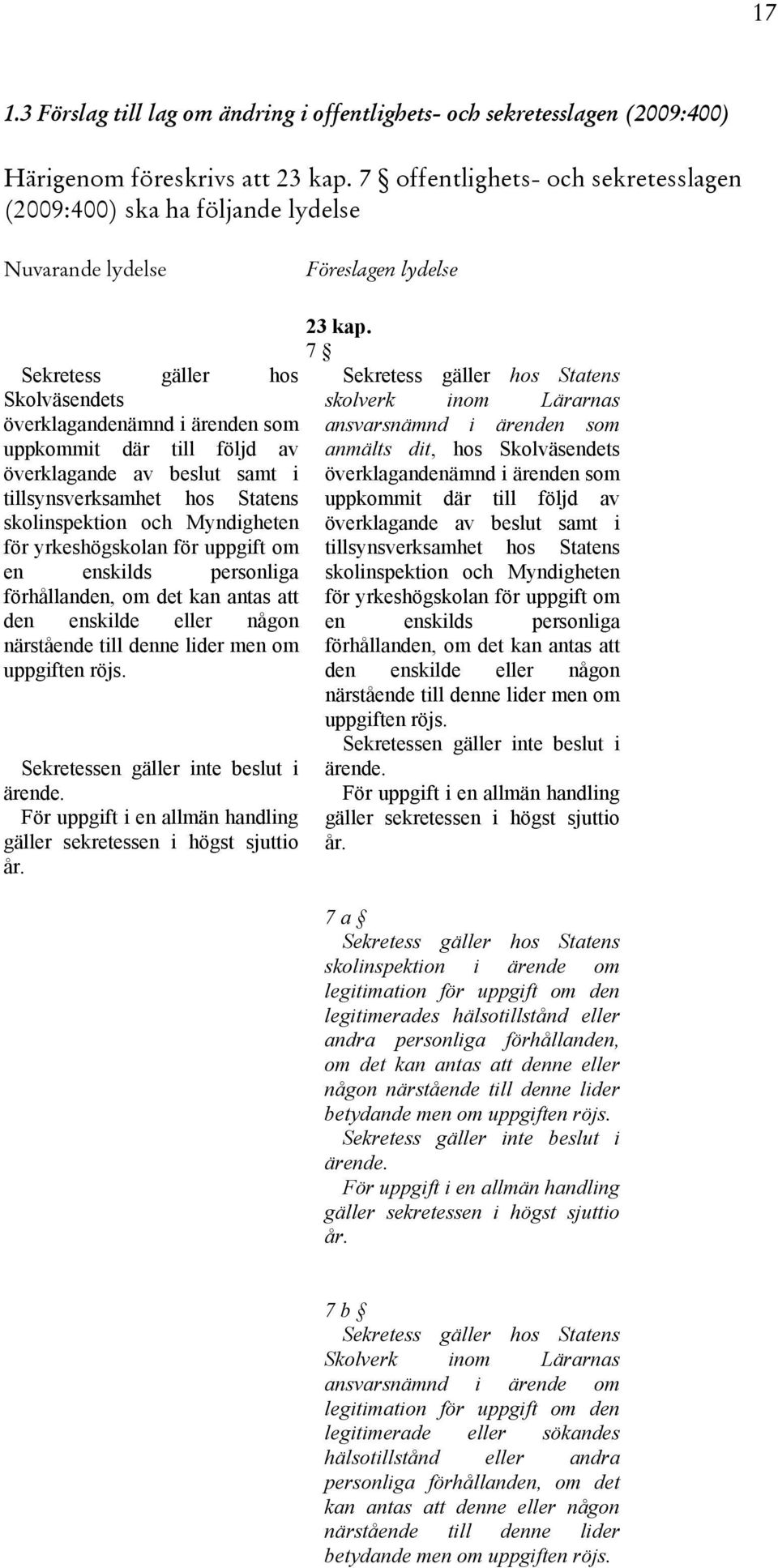 av överklagande av beslut samt i tillsynsverksamhet hos Statens skolinspektion och Myndigheten för yrkeshögskolan för uppgift om en enskilds personliga förhållanden, om det kan antas att den enskilde