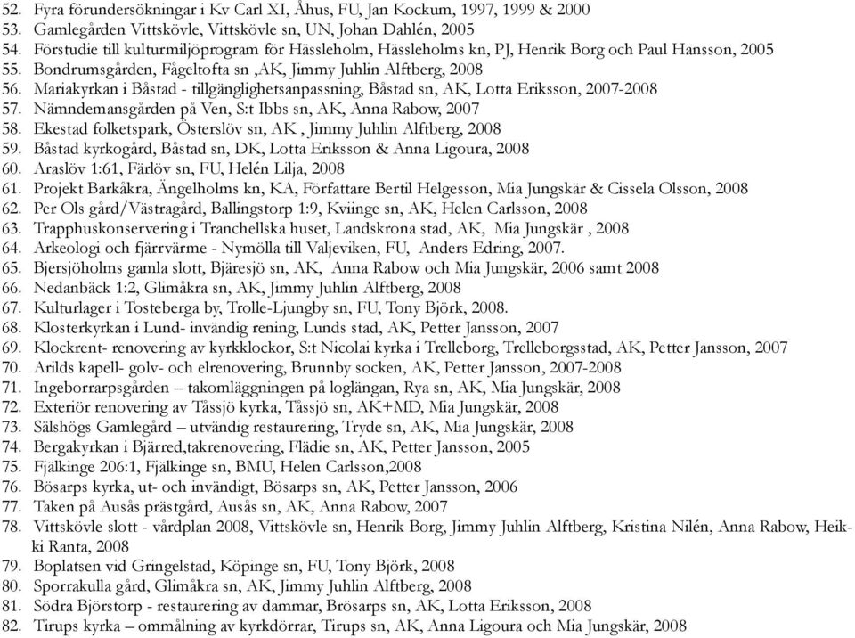 Mariakyrkan i Båstad - tillgänglighetsanpassning, Båstad sn, AK, Lotta Eriksson, 2007-2008 57. Nämndemansgården på Ven, S:t Ibbs sn, AK, Anna Rabow, 2007 58.