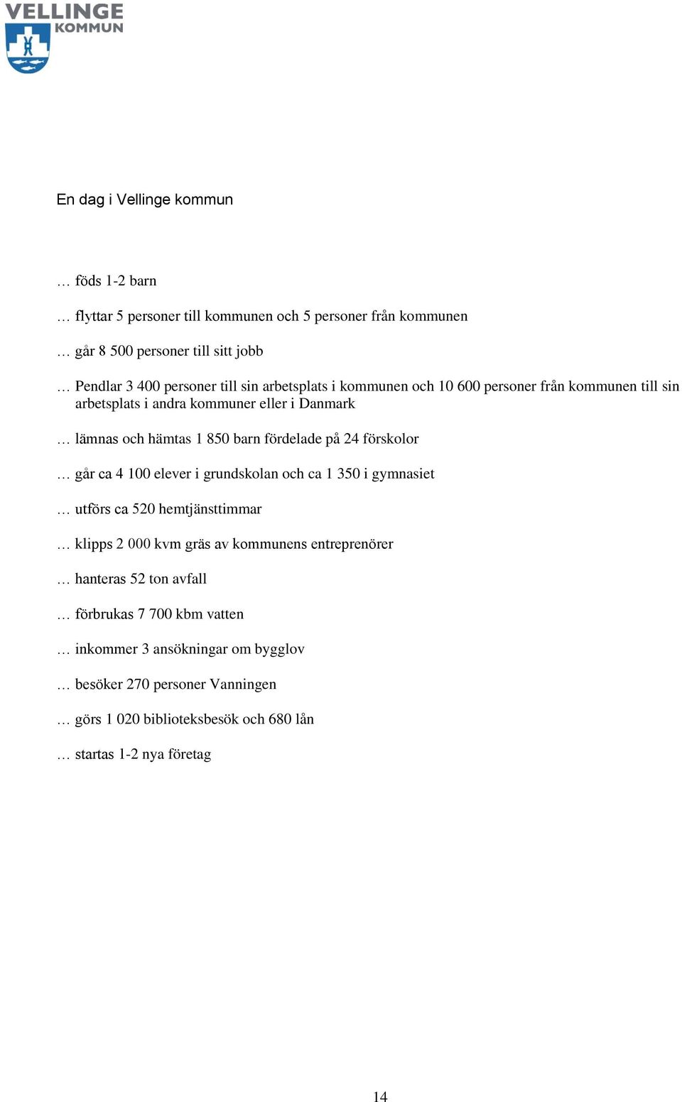 förskolor går ca 4 100 elever i grundskolan och ca 1 350 i gymnasiet utförs ca 520 hemtjänsttimmar klipps 2 000 kvm gräs av kommunens entreprenörer hanteras 52