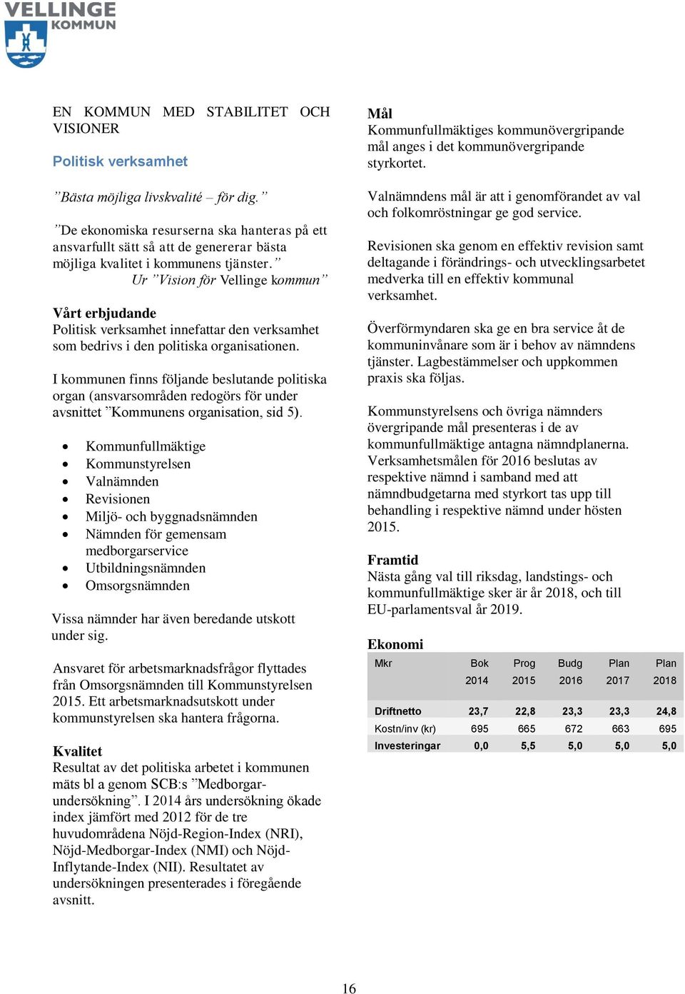 Ur Vision för Vellinge kommun Vårt erbjudande Politisk verksamhet innefattar den verksamhet som bedrivs i den politiska organisationen.