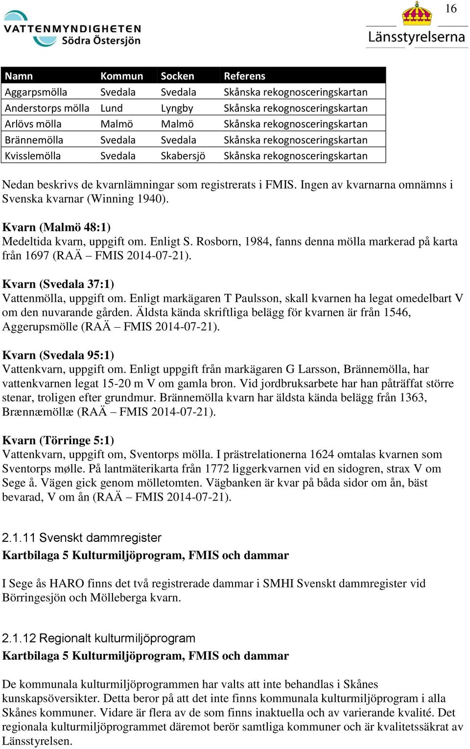 Ingen av kvarnarna omnämns i Svenska kvarnar (Winning 1940). Kvarn (Malmö 48:1) Medeltida kvarn, uppgift om. Enligt S.