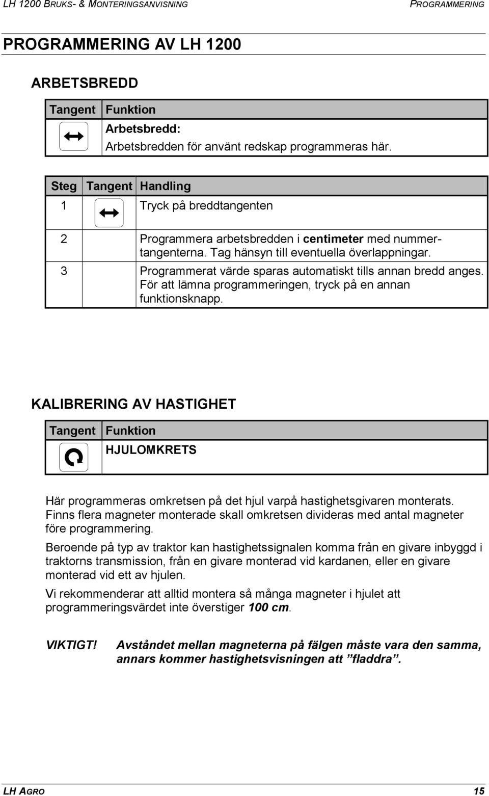 3 Programmerat värde sparas automatiskt tills annan bredd anges. För att lämna programmeringen, tryck på en annan funktionsknapp.