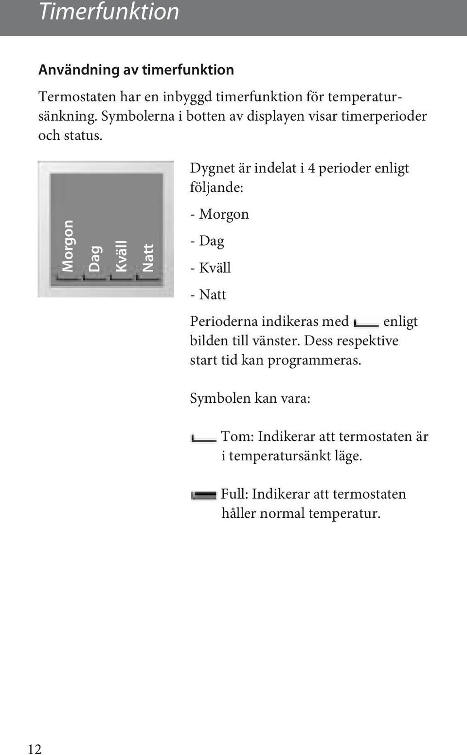 Dygnet är indelat i 4 perioder enligt följande: - Morgon Morgon Dag Kväll Natt - Dag - Kväll - Natt Perioderna indikeras med