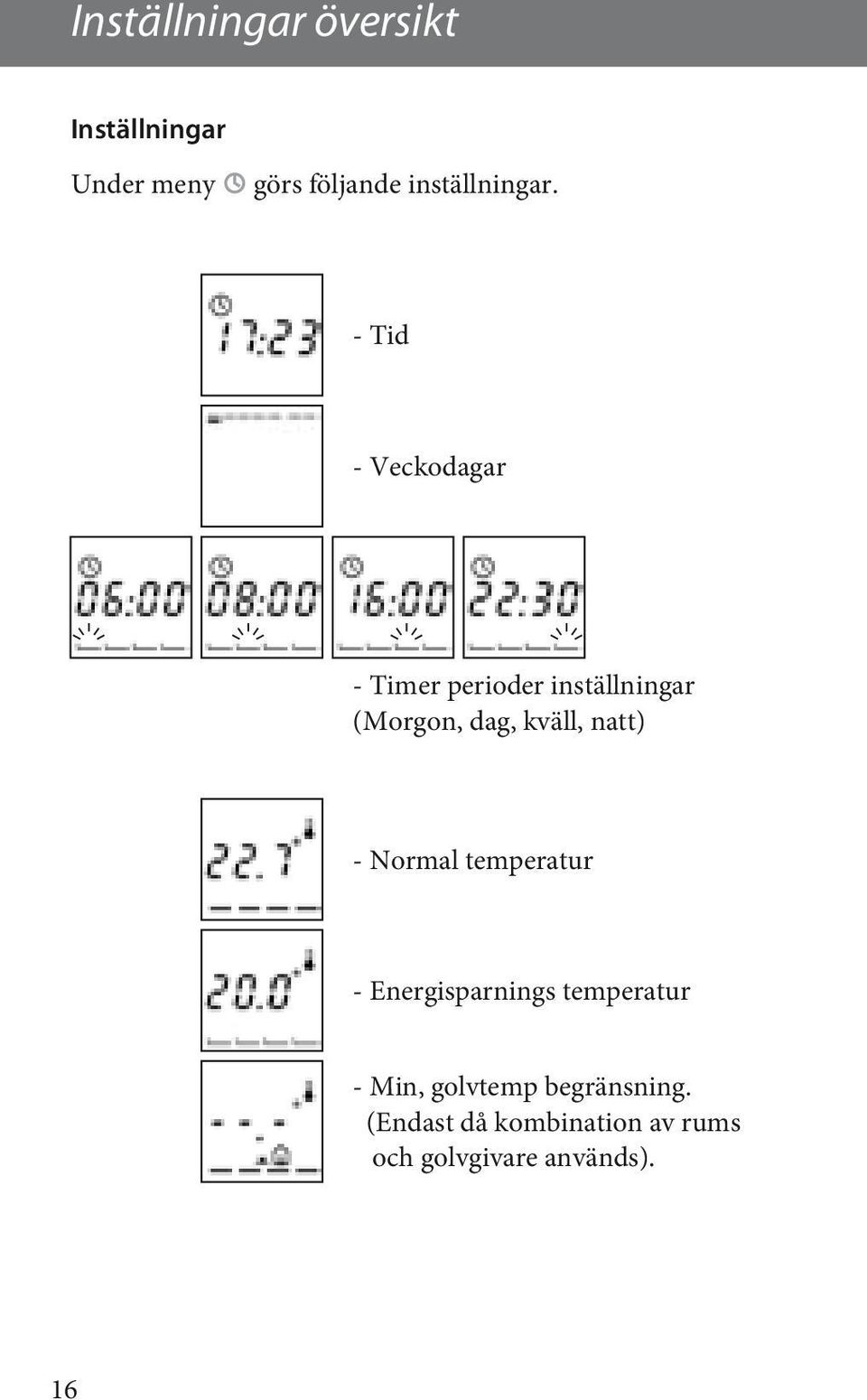 - Tid - Veckodagar - Timer perioder inställningar (Morgon, dag, kväll,