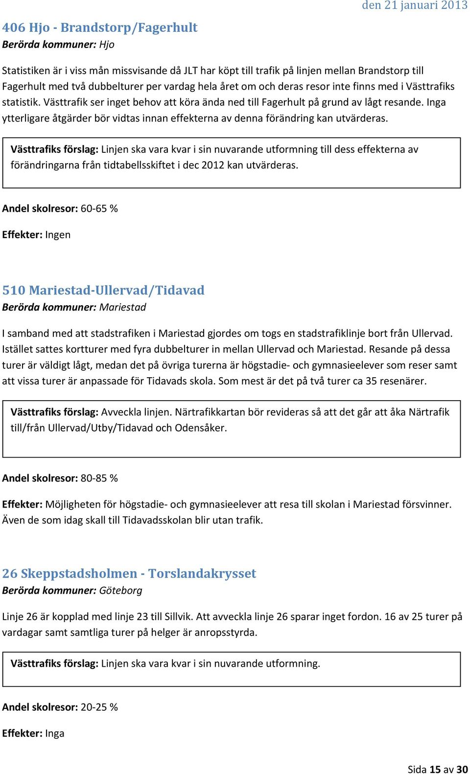 Inga ytterligare åtgärder bör vidtas innan effekterna av denna förändring kan utvärderas.