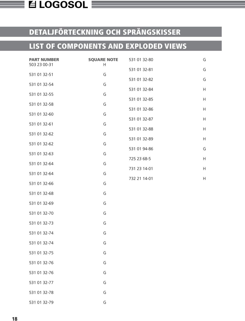 32-82 G 531 01 32-84 H 531 01 32-85 H 531 01 32-86 H 531 01 32-87 H 531 01 32-88 H 531 01 32-89 H 531 01 94-86 G 725 23 68-5 H 731 23 14-01 H 732 21 14-01 H 531 01