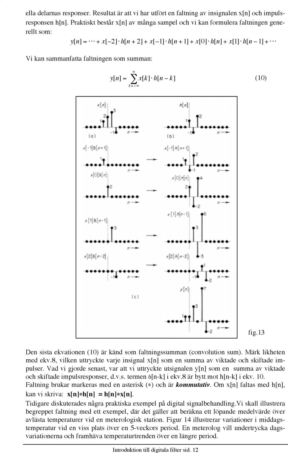 å x[k] h[n - k] (0) k =- fig.3 Den sista ekvationen (0) Šr kšnd som faltningssumman (convolution sum). MŠrk likheten med ekv.