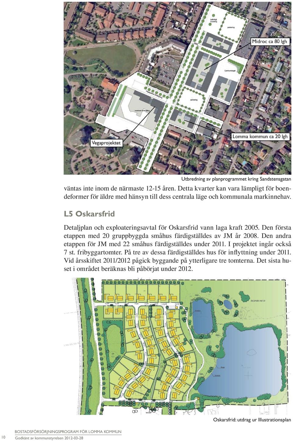 Den första etappen med 20 gruppbyggda småhus färdigställdes av JM år 2008. Den andra etappen för JM med 22 småhus färdigställdes under 2011. I projektet ingår också 7 st.