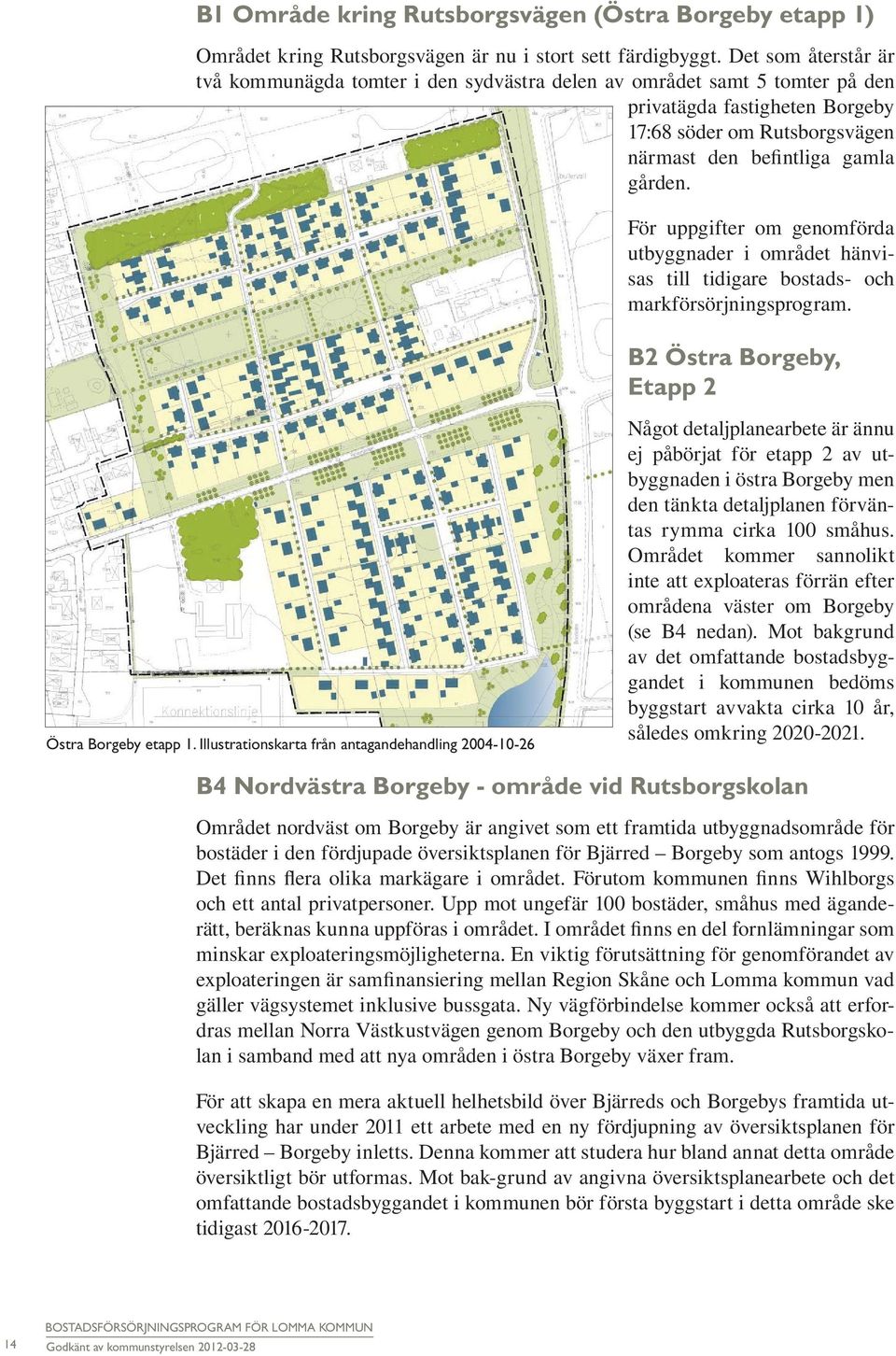 För uppgifter om genomförda utbyggnader i området hänvisas till tidigare bostads- och markförsörjningsprogram. B2 Östra Borgeby, Etapp 2 Östra Borgeby etapp 1.