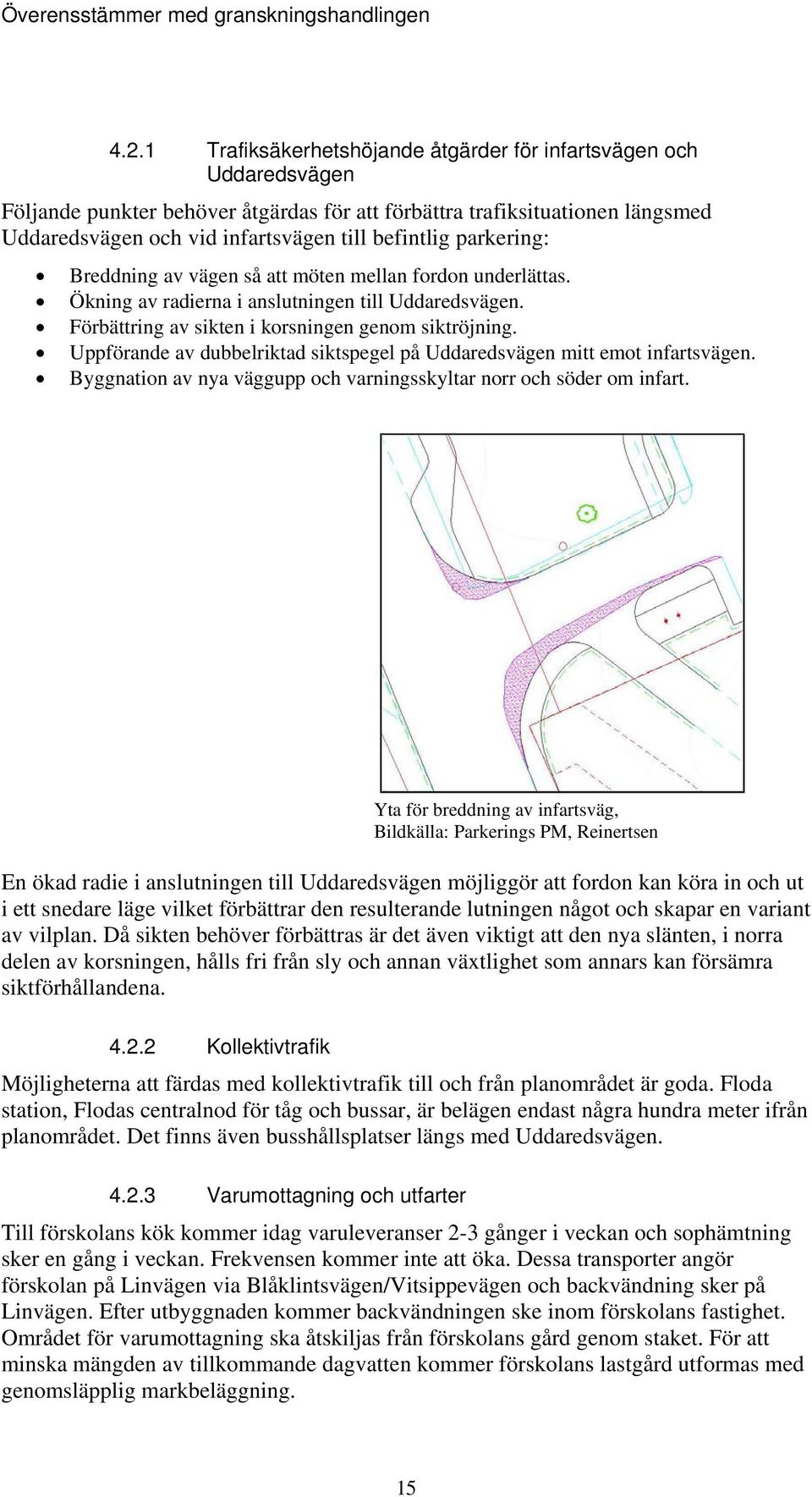 Uppförande av dubbelriktad siktspegel på Uddaredsvägen mitt emot infartsvägen. Byggnation av nya väggupp och varningsskyltar norr och söder om infart.