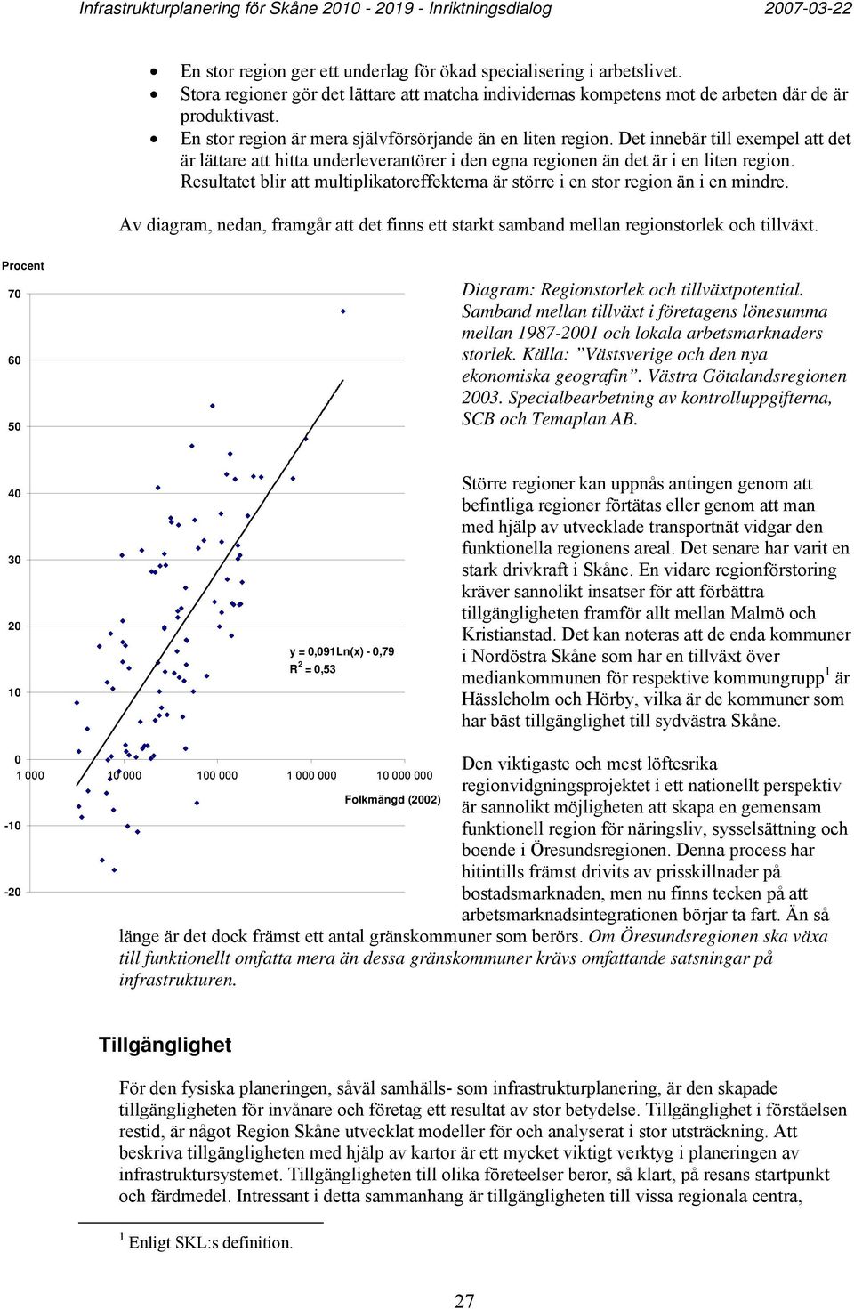 Resultatet blir att multiplikatoreffekterna är större i en stor region än i en mindre. Av diagram, nedan, framgår att det finns ett starkt samband mellan regionstorlek och tillväxt.