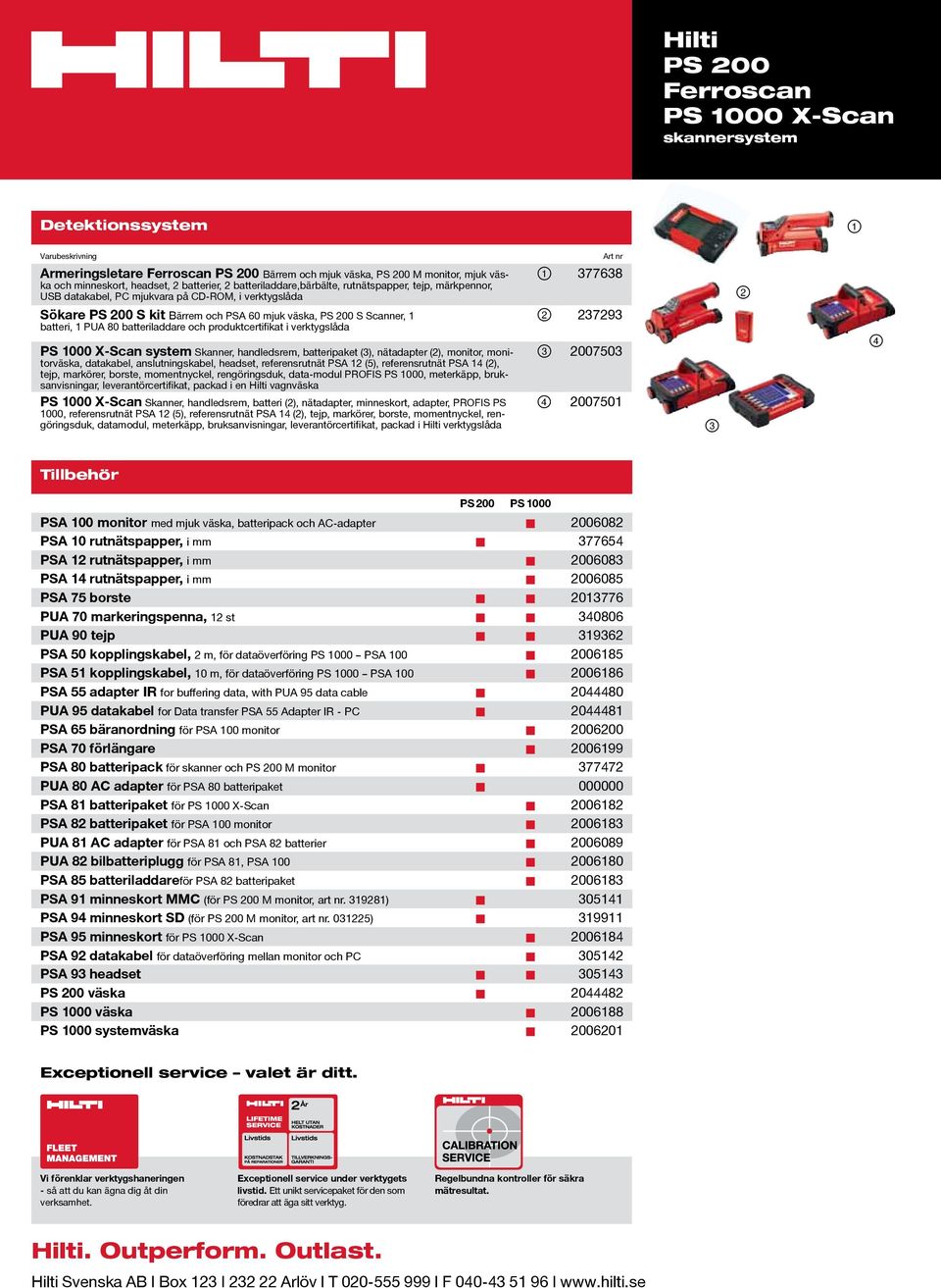 produktcertifikat i verktygslåda system Skanner, handledsrem, batteripaket (3), nätadapter (2), monitor, monitorväska, datakabel, anslutningskabel, headset, referensrutnät PSA 12 (5), referensrutnät