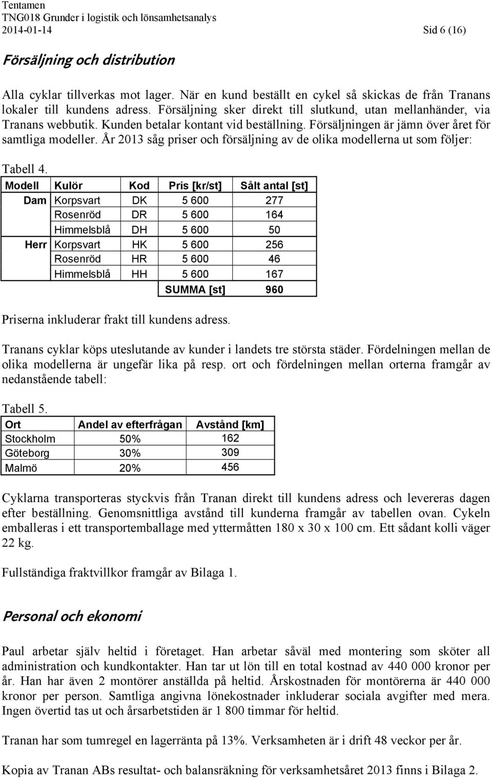 År 2013 såg priser och försäljning av de olika modellerna ut som följer: Tabell 4.