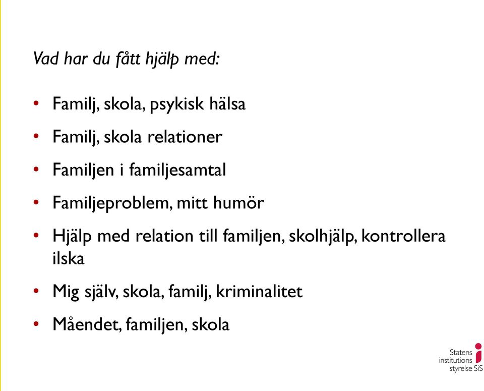 humör Hjälp med relation till familjen, skolhjälp, kontrollera