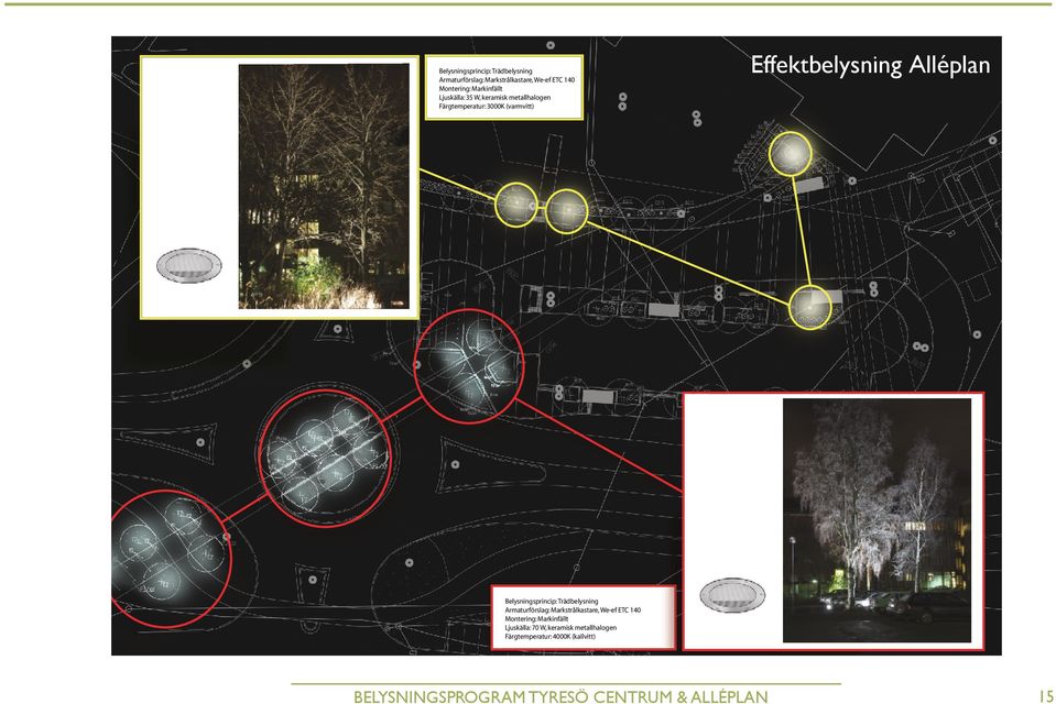 mt atmosfär, samtidigt som den etiska-, tekniska-, ekonomiska- Belysningsprincip: Trädbelysning Armaturförslag: Markstrålkastare, We-ef