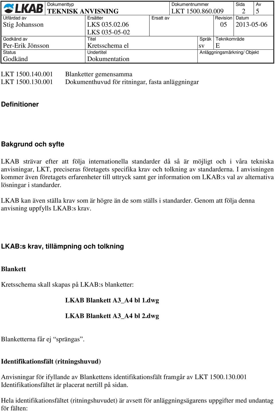 anvisningar, LKT, preciseras företagets specifika krav och tolkning av standarderna.