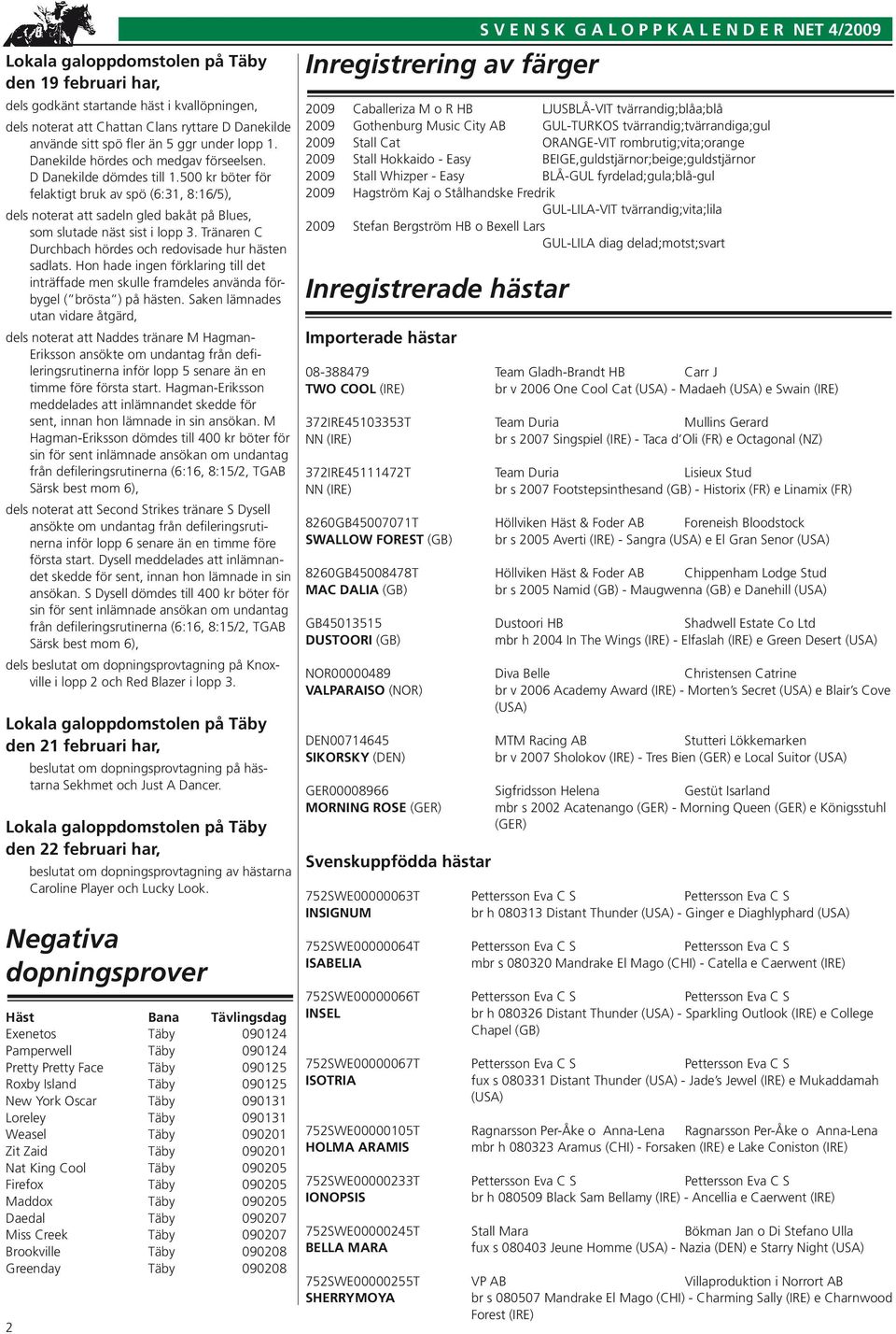 Tränaren C Durchbach hördes och redovisade hur hästen sadlats. Hon hade ingen förklaring till det inträffade men skulle framdeles använda förbygel ( brösta ) på hästen.