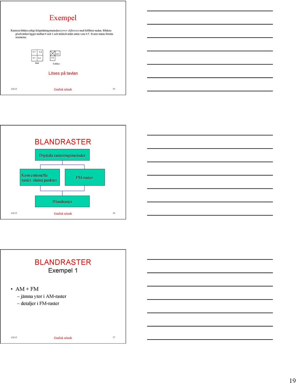 2 Felfilter Löses på tavlan 1/8/15 Grafisk teknik 55 BLANDRASTER Digitala rastreringsmetoder Konventionella raster, slutna