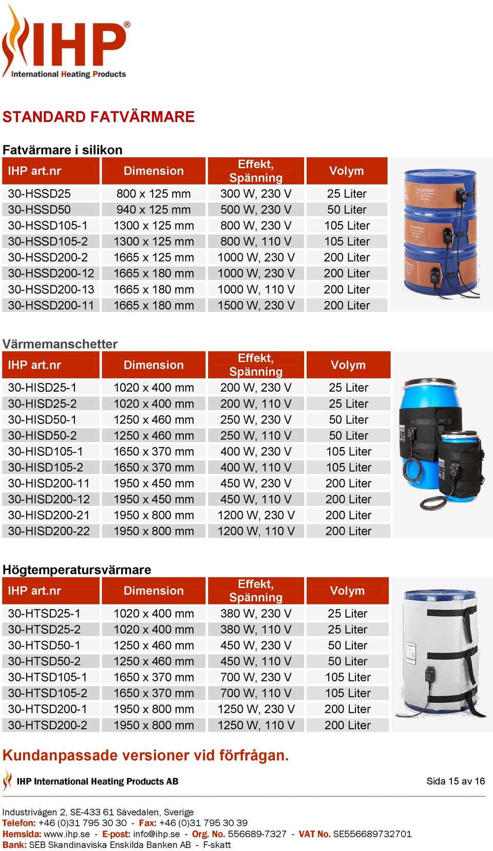 mm 800 W, 110 V 105 Liter 30-HSSD200-2 1665 x 125 mm 1000 W, 230 V 200 Liter 30-HSSD200-12 1665 x 180 mm 1000 W, 230 V 200 Liter 30-HSSD200-13 1665 x 180 mm 1000 W, 110 V 200 Liter 30-HSSD200-11 1665