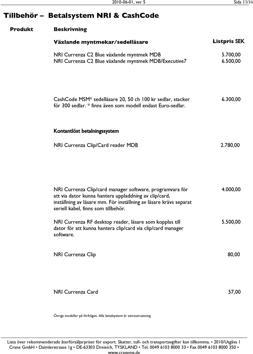 780,00 NRI Currenza Clip/card manager software, programvara för att via dator kunna hantera uppladdning av clip/card, inställning av läsare mm.